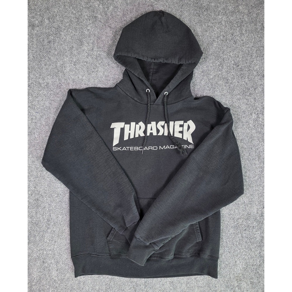 Thrasher Hoodie Mens Small Black Skateboard Magazine Logo Pullover Sweatshirt